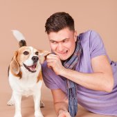 Fotoshooting mit Hund und Herrchen